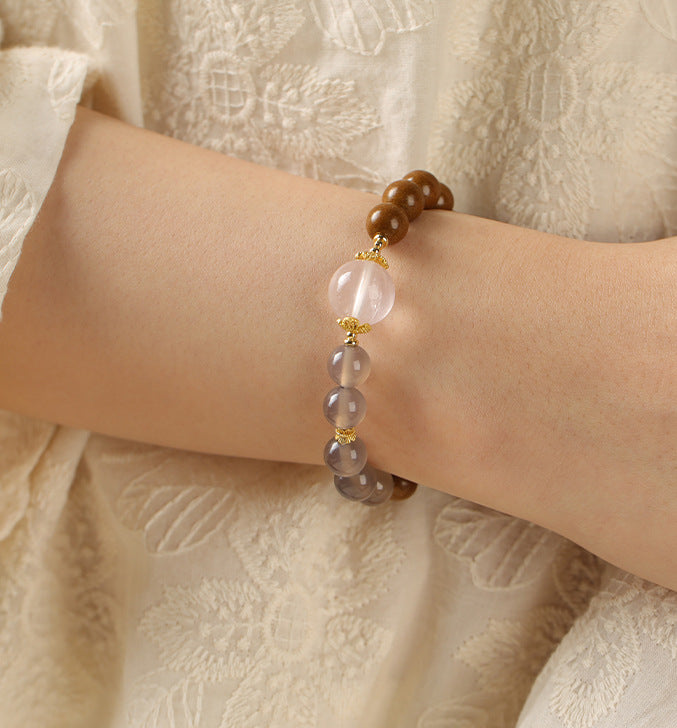 Gardenia Fragrance Beads Gray Agate Pink Crystal Herbal Bracelet