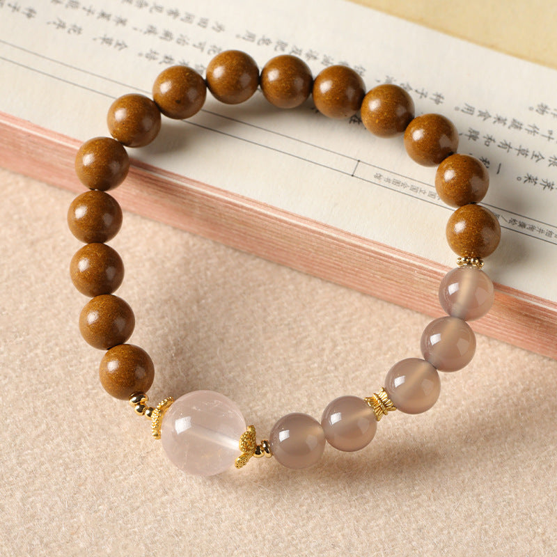 Gardenia Fragrance Beads Gray Agate Pink Crystal Herbal Bracelet