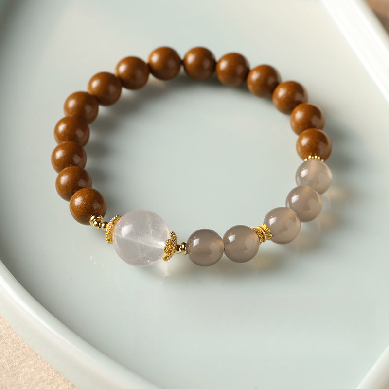 Gardenia Fragrance Beads Gray Agate Pink Crystal Herbal Bracelet